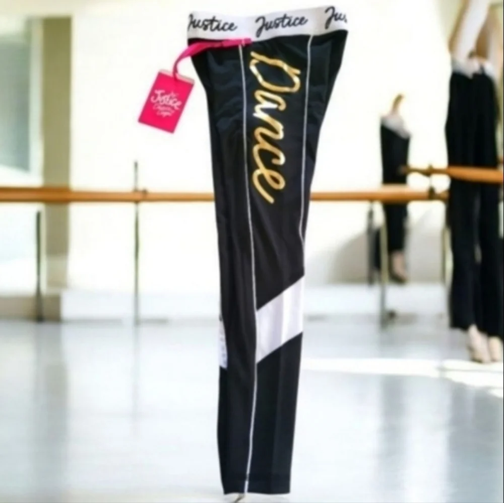 Justice Dance Gold, Black and White Pocketed Puff Paint Leggings Size XS Girls